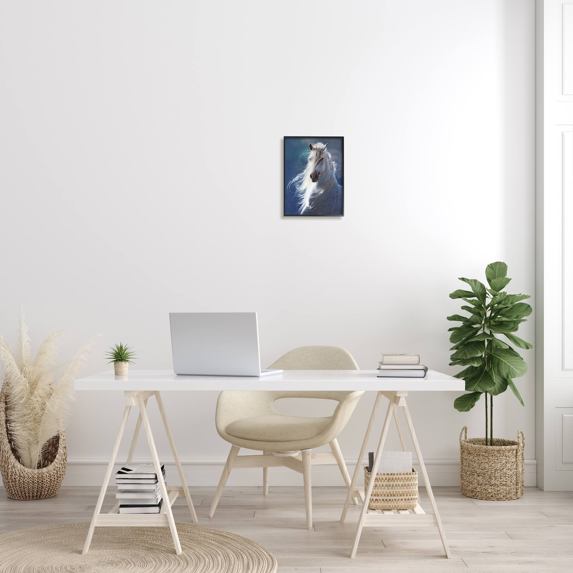 Stupell Industries White Horse with Long Mane Wild Equestrian Portrait in Frame Wall Art